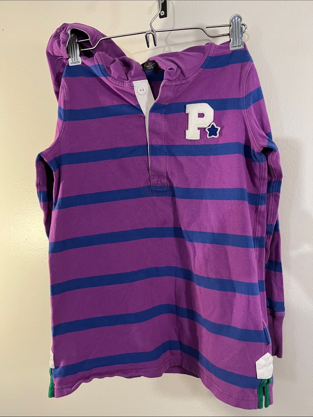 Ralph Lauren Purple & Blue Striped Hooded Polo Top